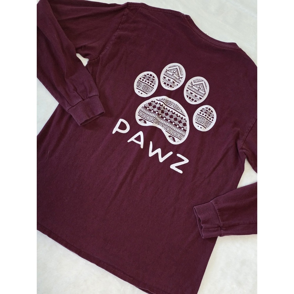 PAWZ Saves the Dogs Womens Medium Burgundy Dog Mom Paw Print Long Sleeve Shirt